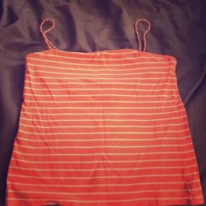 J.Crew Coral Cami w/ White Stripes W/ Shelf Bra